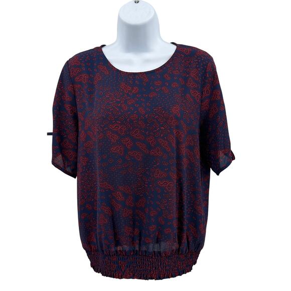 Michael Kors Blouse Paisley Preppy WMNS M Navy/Red Romantic Boho Business Casual - Picture 1 of 8